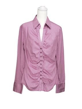 NY&Co Y2K Office Siren Ruched Shirt Womens L Pink Geometric Corporate Sleek